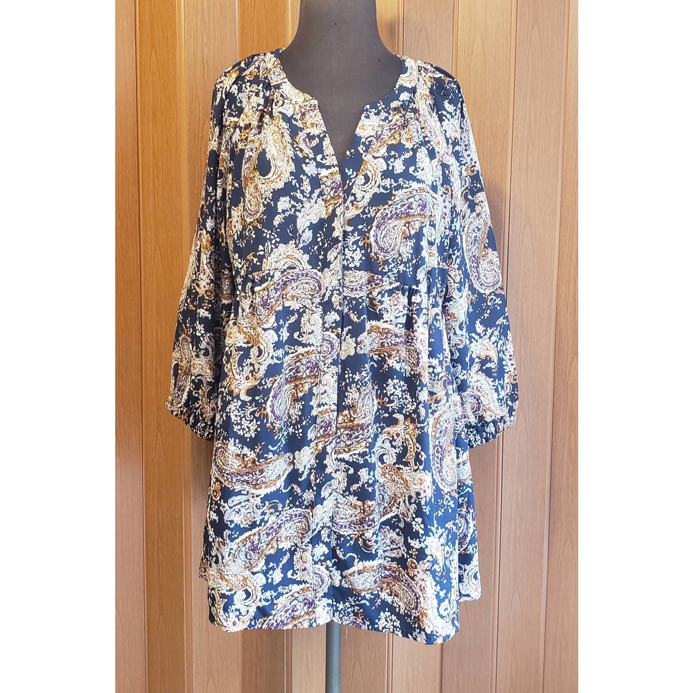 Mellódày size large blue & tan long sleeve tunic